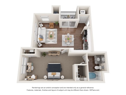 Floor plan for 1 bed, 1 bath, 909 sqft